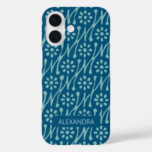 Gepersonaliseerde naam Blauwgroen Blue Boho Floral Case-Mate iPhone Case (Achterkant)