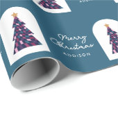 Gepersonaliseerde naam Blauwgroen geruite kerstboo Cadeaupapier (Rol Hoek)