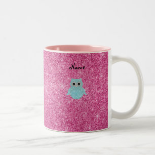 Gepersonaliseerde naam bling owl diamanten tweekleurige koffiemok