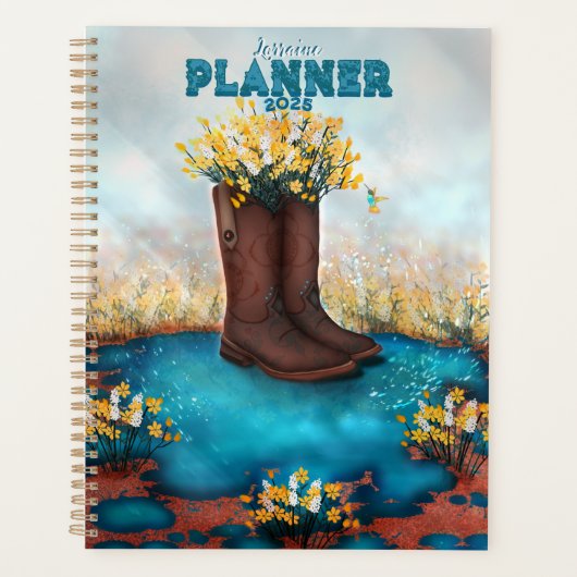 Gepersonaliseerde Naam Bloemen Boot met Kolibrie Planner (Voorkant)