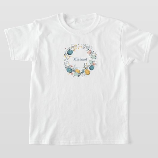 Gepersonaliseerde naam Bloemen Ei Krans Pasen T-shirt (Laagn)