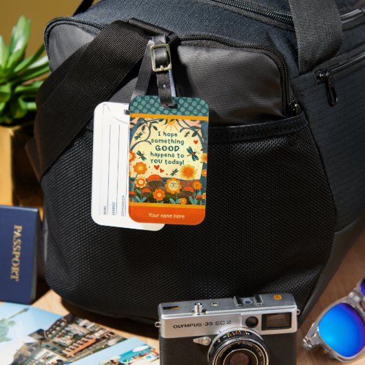 Gepersonaliseerde Naam Bloemen Hart Quote Aangepas Bagagelabel (Voorkant & Achterkant)