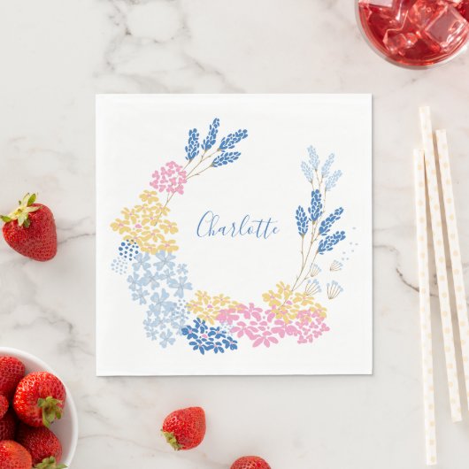 Gepersonaliseerde naam Bloemenkrans Pastel Roze Bl Servet (Insitu)