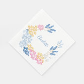 Gepersonaliseerde naam Bloemenkrans Pastel Roze Bl Servet (Hoek)