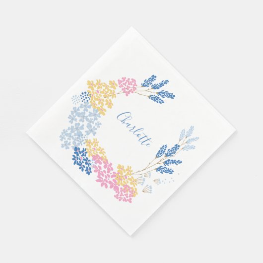 Gepersonaliseerde naam Bloemenkrans Pastel Roze Bl Servet (Hoek)