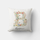 Gepersonaliseerde naam & bloemenmonogram 'B' Kussen (Voorkant)