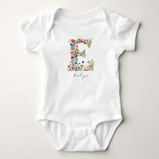 Gepersonaliseerde naam & bloemenmonogram 'E' Romper (Voorkant)