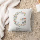 Gepersonaliseerde naam & bloemenmonogram 'G' Kussen (Deken)
