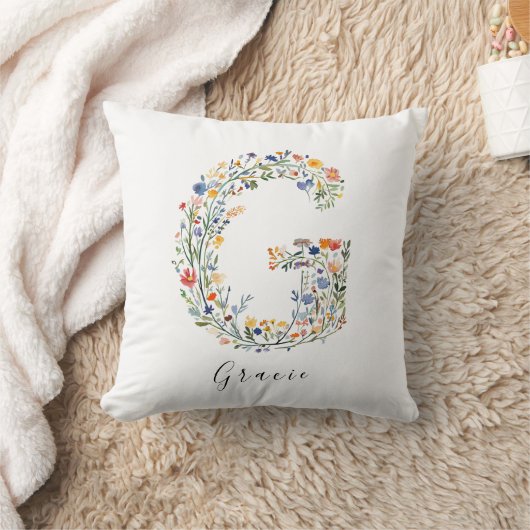 Gepersonaliseerde naam & bloemenmonogram 'G' Kussen (Deken)
