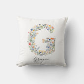 Gepersonaliseerde naam & bloemenmonogram 'G' Kussen (Voorkant)