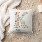 Gepersonaliseerde naam & bloemenmonogram 'K' Kussen (Deken)