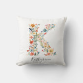 Gepersonaliseerde naam & bloemenmonogram 'K' Kussen (Voorkant)