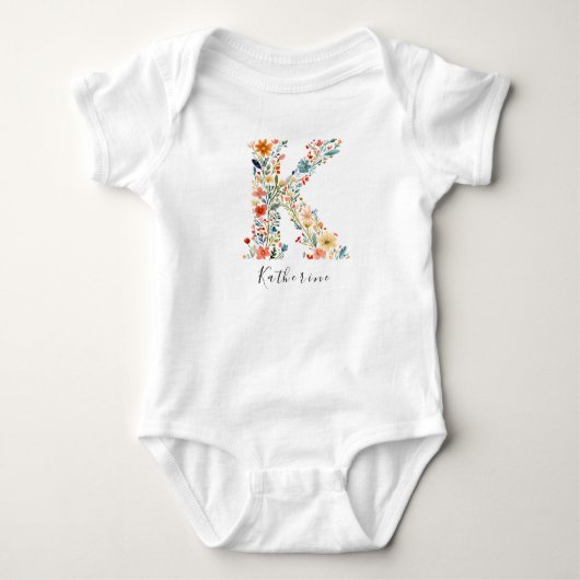 Gepersonaliseerde naam & bloemenmonogram 'K' Romper (Voorkant)