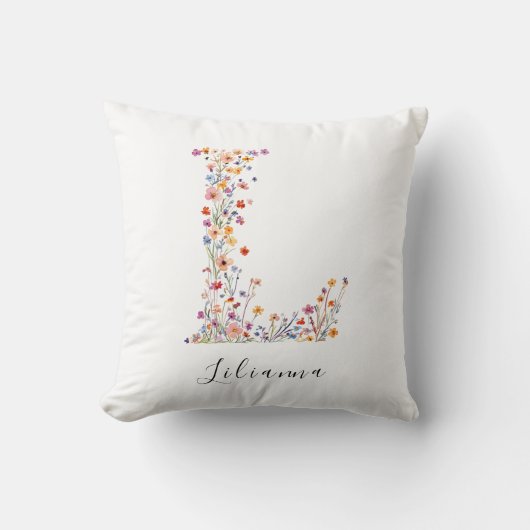 Gepersonaliseerde naam & bloemenmonogram 'L' Kussen (Voorkant)