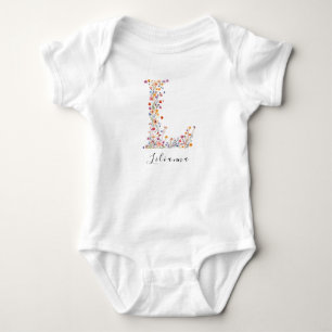 Gepersonaliseerde naam & bloemenmonogram 'L' Romper