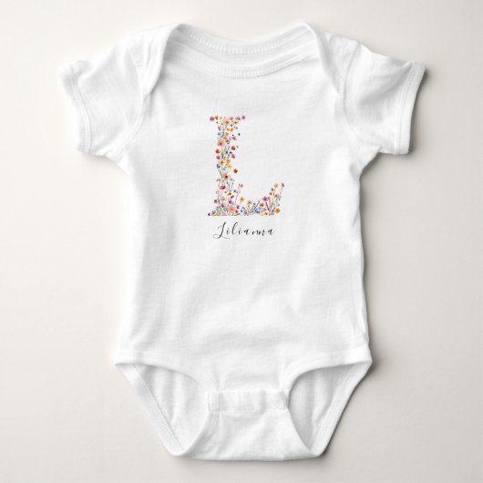 Gepersonaliseerde naam & bloemenmonogram 'L' Romper (Voorkant)