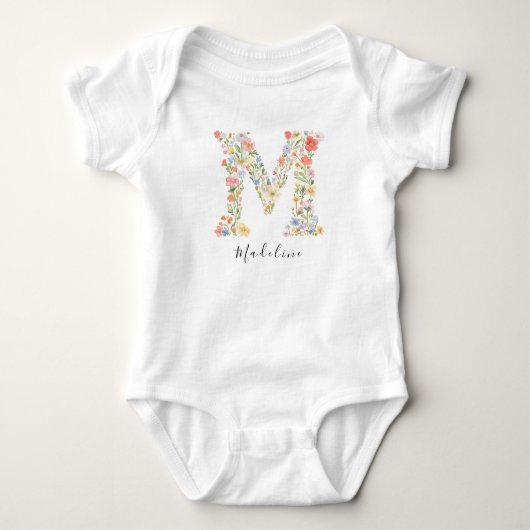 Gepersonaliseerde naam & bloemenmonogram 'M' Romper (Voorkant)
