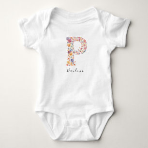Gepersonaliseerde naam & bloemenmonogram 'P' Romper