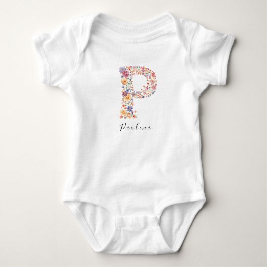 Gepersonaliseerde naam & bloemenmonogram 'P' Romper (Voorkant)