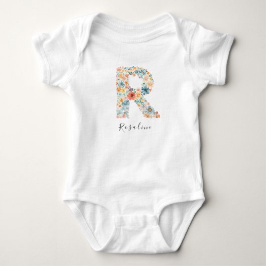 Gepersonaliseerde naam & bloemenmonogram 'R' Romper (Voorkant)