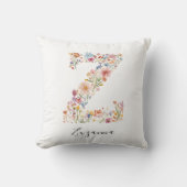 Gepersonaliseerde naam & bloemenmonogram 'Z' Kussen (Voorkant)