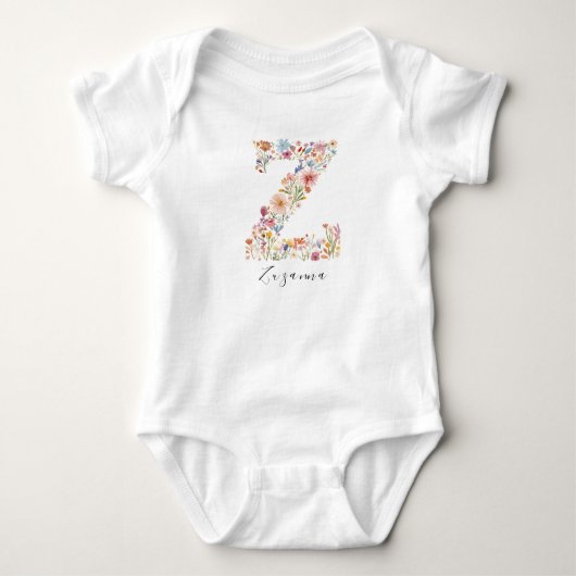Gepersonaliseerde naam & bloemenmonogram 'Z' Romper (Voorkant)