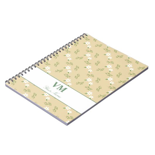 Gepersonaliseerde naam bloemenpatroon monogram ele notitieboek (Linkerzijde)
