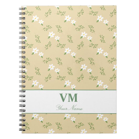 Gepersonaliseerde naam bloemenpatroon monogram ele notitieboek (Voorkant)