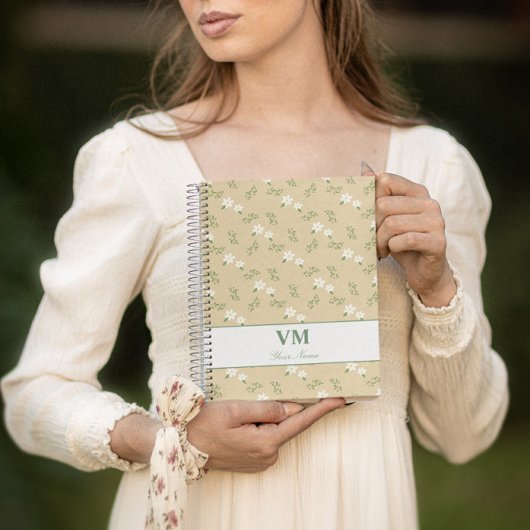Gepersonaliseerde naam bloemenpatroon monogram ele notitieboek