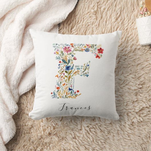 Gepersonaliseerde Naam & Bloemmonogram 'F' Kussen (Deken)