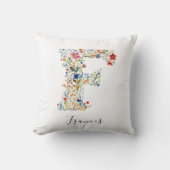 Gepersonaliseerde Naam & Bloemmonogram 'F' Kussen (Voorkant)