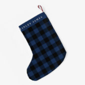 Gepersonaliseerde naam Blue Black Buffalo Plaid Ru Kleine Kerstsok (Achterkant (Hangend))