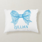 Gepersonaliseerde naam Blue Coquette Bow Accent Pi Accent Kussen (Voorkant)