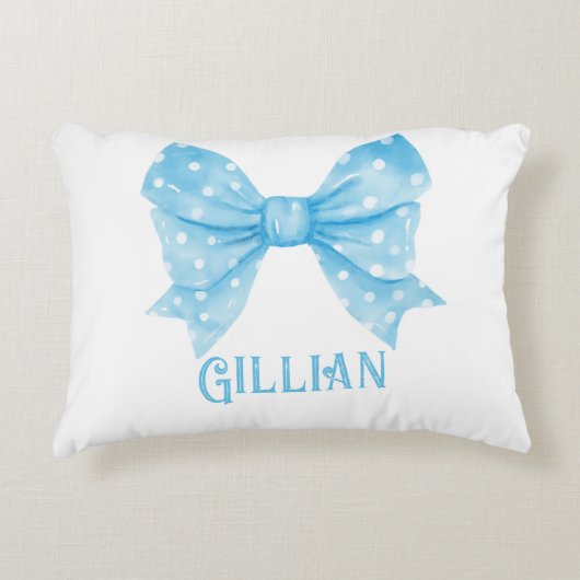 Gepersonaliseerde naam Blue Coquette Bow Accent Pi Accent Kussen (Voorkant)