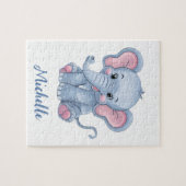 Gepersonaliseerde naam Blue Elephant Girl's Legpuzzel (Horizontaal)