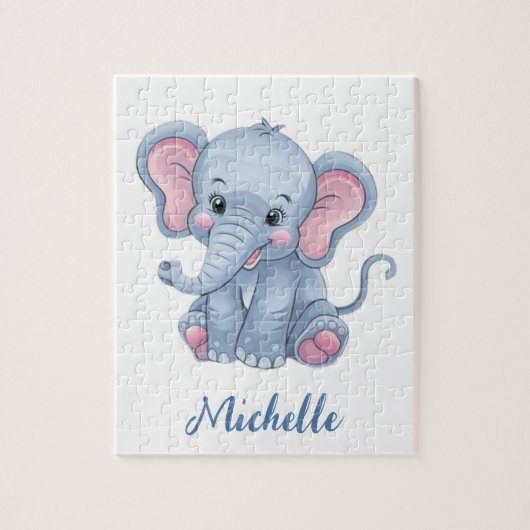 Gepersonaliseerde naam Blue Elephant Girl's Legpuzzel (Verticaal)