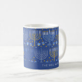 Gepersonaliseerde naam Blue Hanukkah Menorah Koffiemok (Voorkant rechts)
