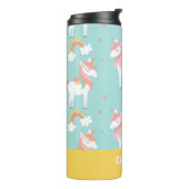 Gepersonaliseerde naam Blue Rainbow Unicorn Kinder Thermosbeker (Gedraaid links)