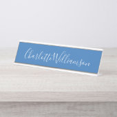Gepersonaliseerde naam Blue Script Elegant Profess Bureau Naambordje (Voorkant)
