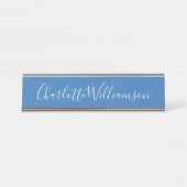 Gepersonaliseerde naam Blue Script Elegant Profess Bureau Naambordje (Voorkant)