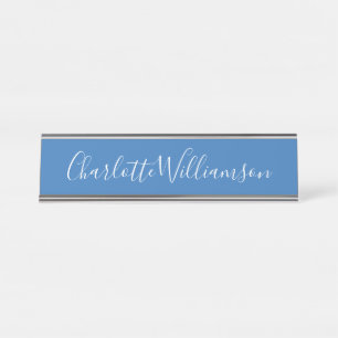 Gepersonaliseerde naam Blue Script Elegant Profess Bureau Naambordje