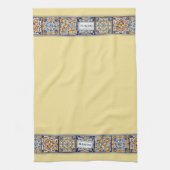 Gepersonaliseerde naam Blue & Yellow Mediterranean Theedoek (Verticaal)