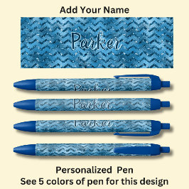 Gepersonaliseerde naam, Blue Zig Zag Design Zwarte Inkt Pen