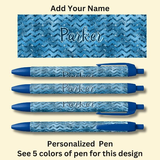 Gepersonaliseerde naam, Blue Zig Zag Design Zwarte Inkt Pen