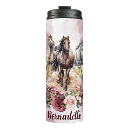 Gepersonaliseerde naam Blush Pink Horse Theme Thermosbeker (Voorkant)