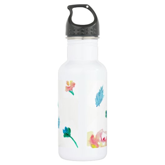 Gepersonaliseerde Naam Boho Bloem waterverf schild Waterfles (Achterkant)