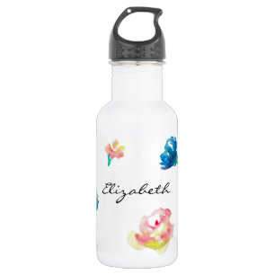 Gepersonaliseerde Naam Boho Bloem waterverf schild Waterfles