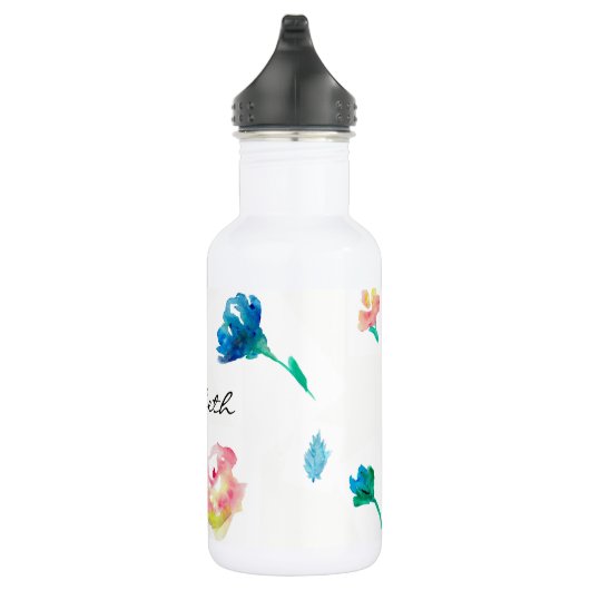 Gepersonaliseerde Naam Boho Bloem waterverf schild Waterfles (Rechts)