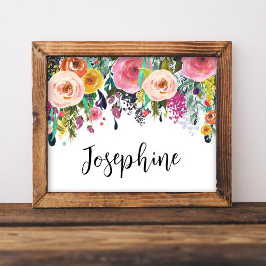 Gepersonaliseerde naam Boho Bloemen Slaapkamer Kwe Poster