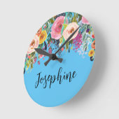 Gepersonaliseerde naam Boho Bloemen Slaapkamer Kwe Ronde Klok (Hoek)